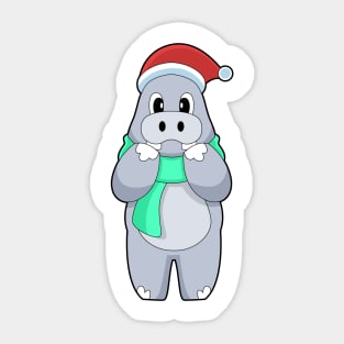 Hippo Christmas Scarf Sticker